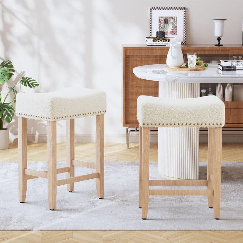 Ckaff Lot de 2 tabourets de bar, tabourets de bar de 65,5 cm de hauteur, chaises de cuisine en Sherpa, chaise de maquillage, chaise de salle à