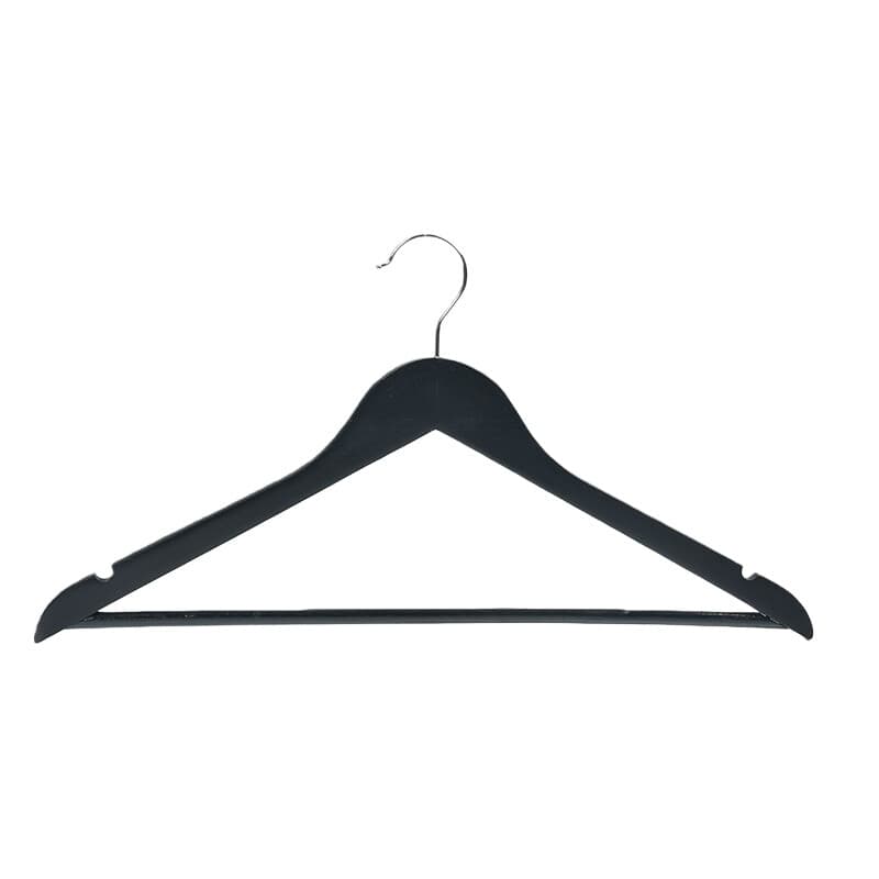 Lot de 10 cintres en bois avec barre antiglisse - Noir