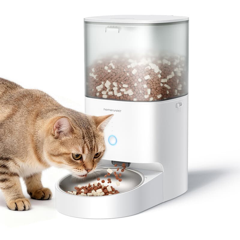 Homerunpet Distributeur automatique de nourriture pour animaux - Bol en acier inoxydable 304 - Contrôlé par application - Autonomie de batterie 6