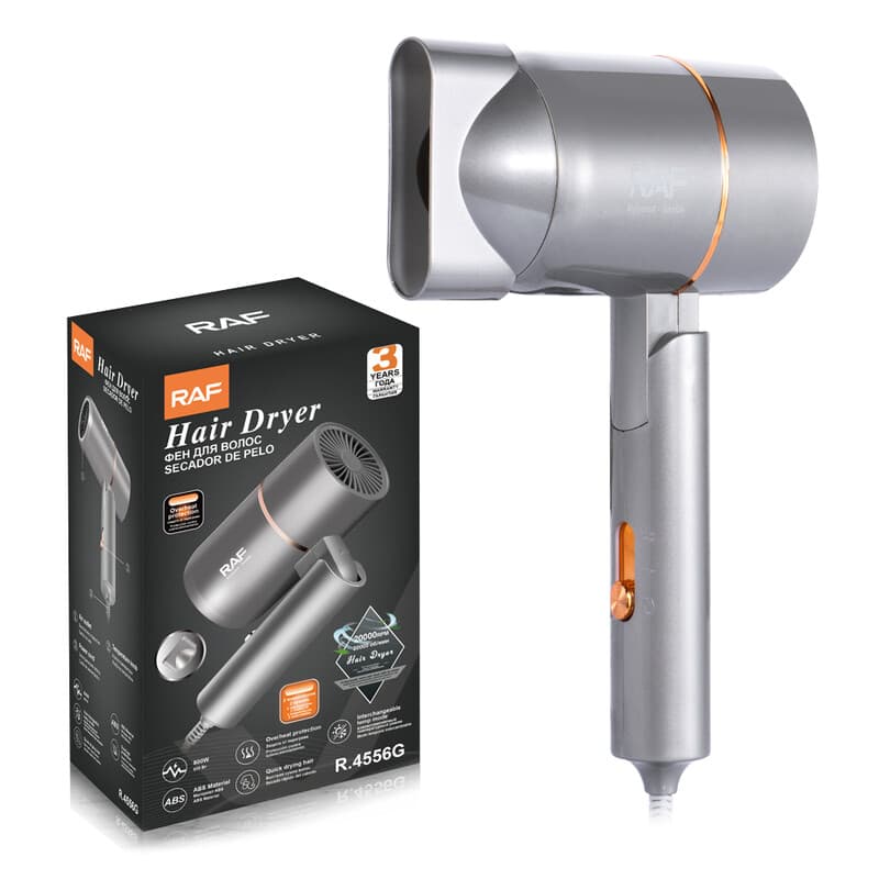RAF Sèche-cheveux pliable professionnel portable 800 W, protection contre la surchauffe, format compact de voyage, pour femme, usage domestique, gris