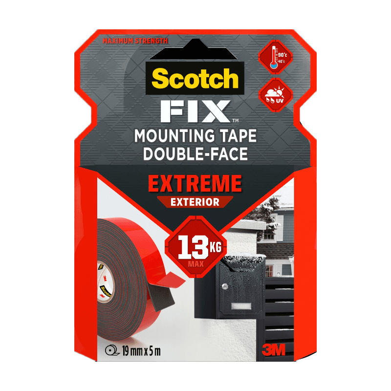Scotch Ruban Adhésif Double Face Extra Résistant Extérieur Noir 5m x 19mm