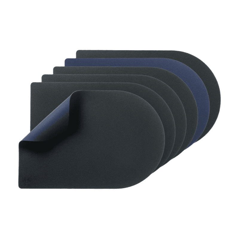 BJÖRN Lot de 6 sets de table rectangulaires réversibles en cuir recyclé - Bleu nuit et gris anthracite
