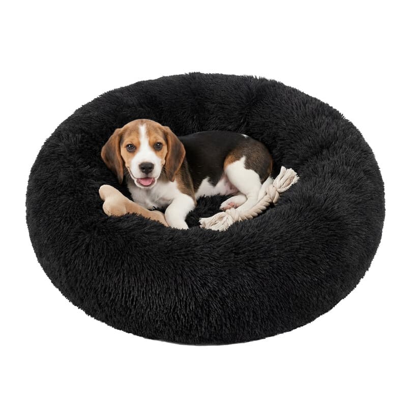 Lit apaisant en forme d’anneau pour chien, avec housse amovible et lavable, Noir - 70 x 20 cm
