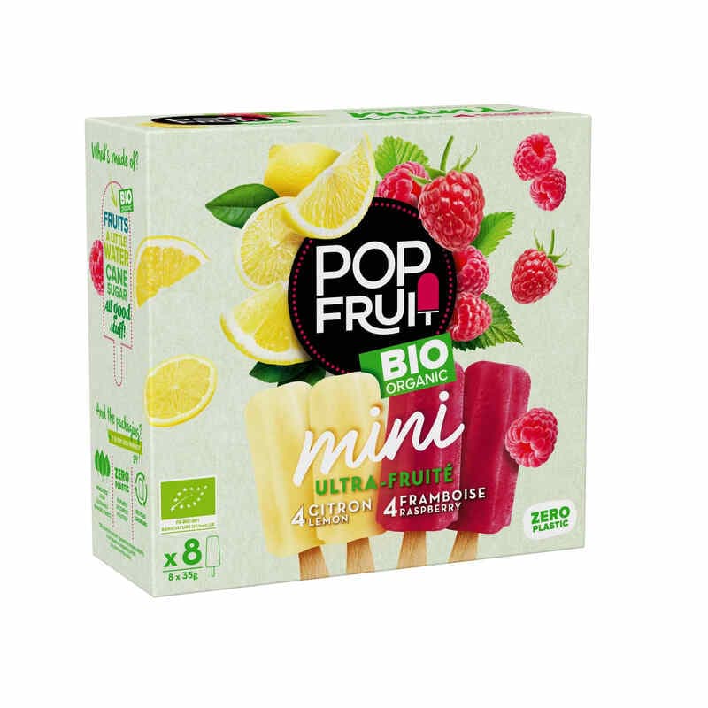 POP FRUIT Mini bâtonnets sorbet citron / framboise Bio - 280 g / 8 pièces