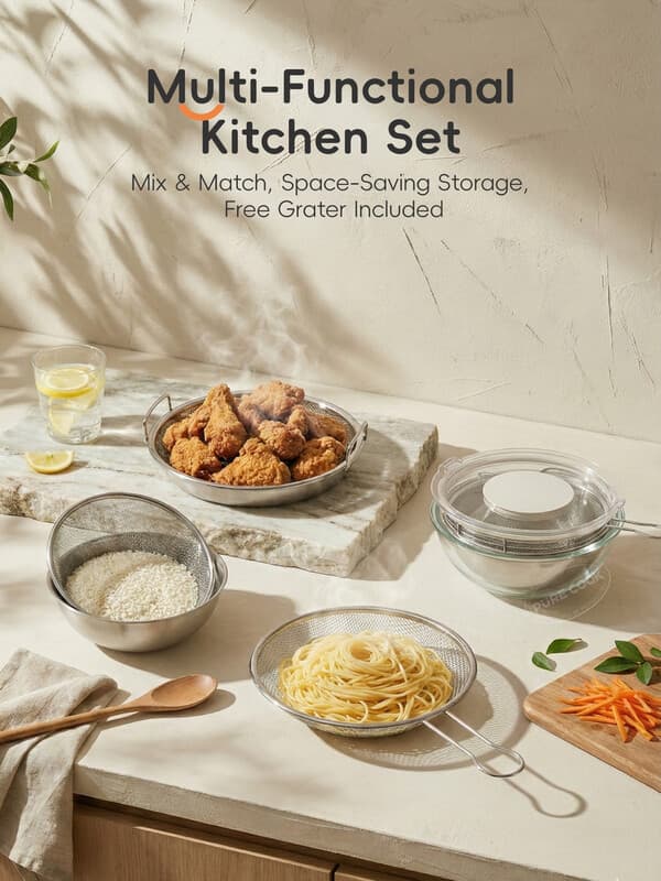 PURE COOK Set de 10 bols à mélanger en acier inoxydable|26 cm|Bols 304 pour la pâtisserie|Préparation des repas & service