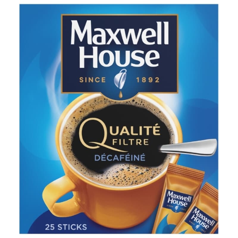 MAXWELL HOUSE Café Soluble Décaféiné en Sticks x25
