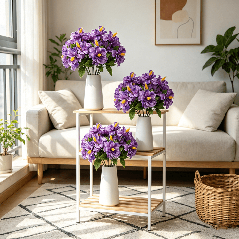 3 Pièces 17,8 in/45 cm Fleurs Artificielles pour Extérieur Plantes Fausse Réalistes Faux Hibiscus Fleur Tropicale Fleurs en Soie pour Extérieur