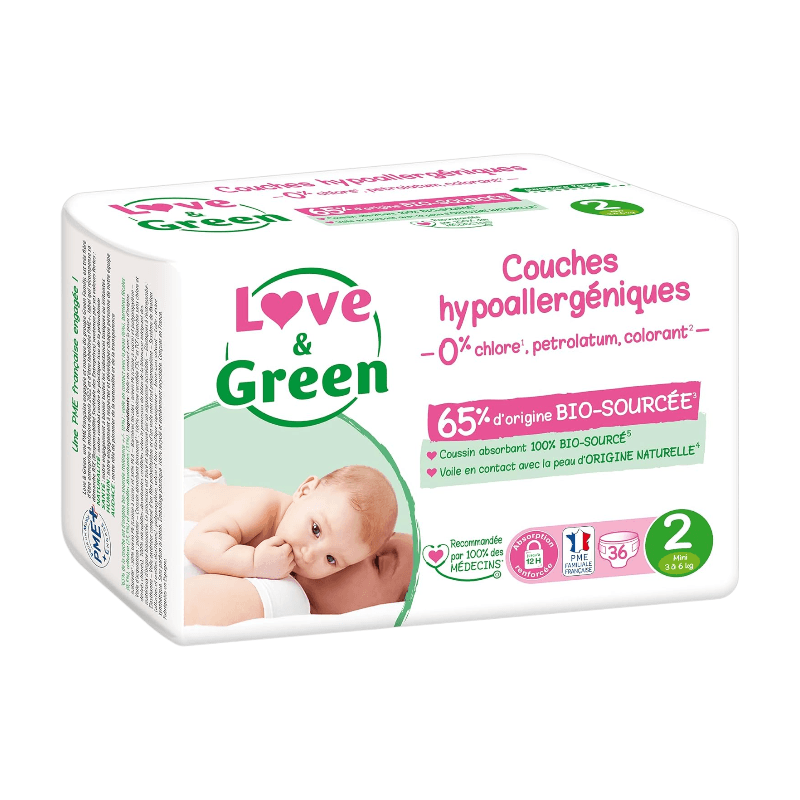 Love&Green Couches bébé saines et écologiques Taille 2 3-6 kg - 36 couches