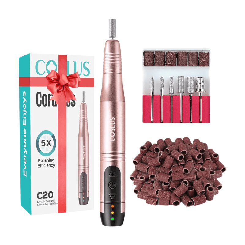 COSLUS Kit avec ponceuse à ongles sans fil et embouts - Or