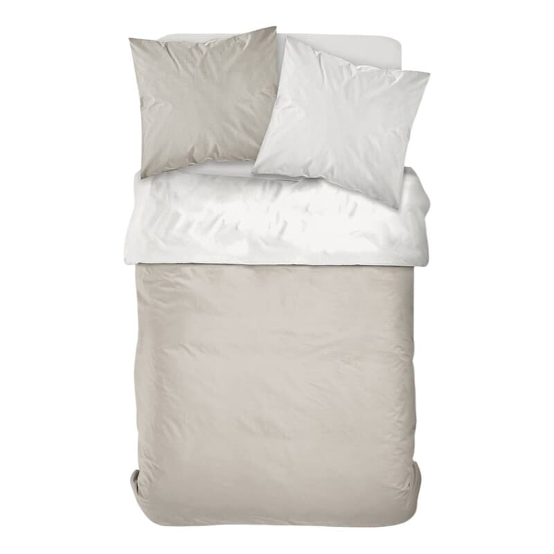 TODAY Prestige Parure de lit 2 personnes en percale bicolore craie/sable - 1 housse de couette 240 x 260 cm + 2 taies d'oreiller 63 x 63 cm