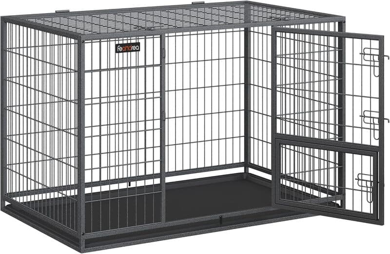 FEANDREA Cage transportable avec double portes amovibles pour chiens moyens et grands noir - Taille XXL 122 x 75,5 x 80,5 cm