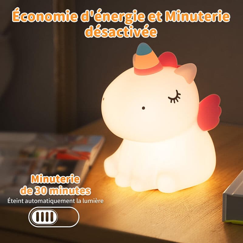 VIVREAL Veilleuse licorne pour enfants Silicone LED à intensité variable Souple Rechargeable Tactile Blanc