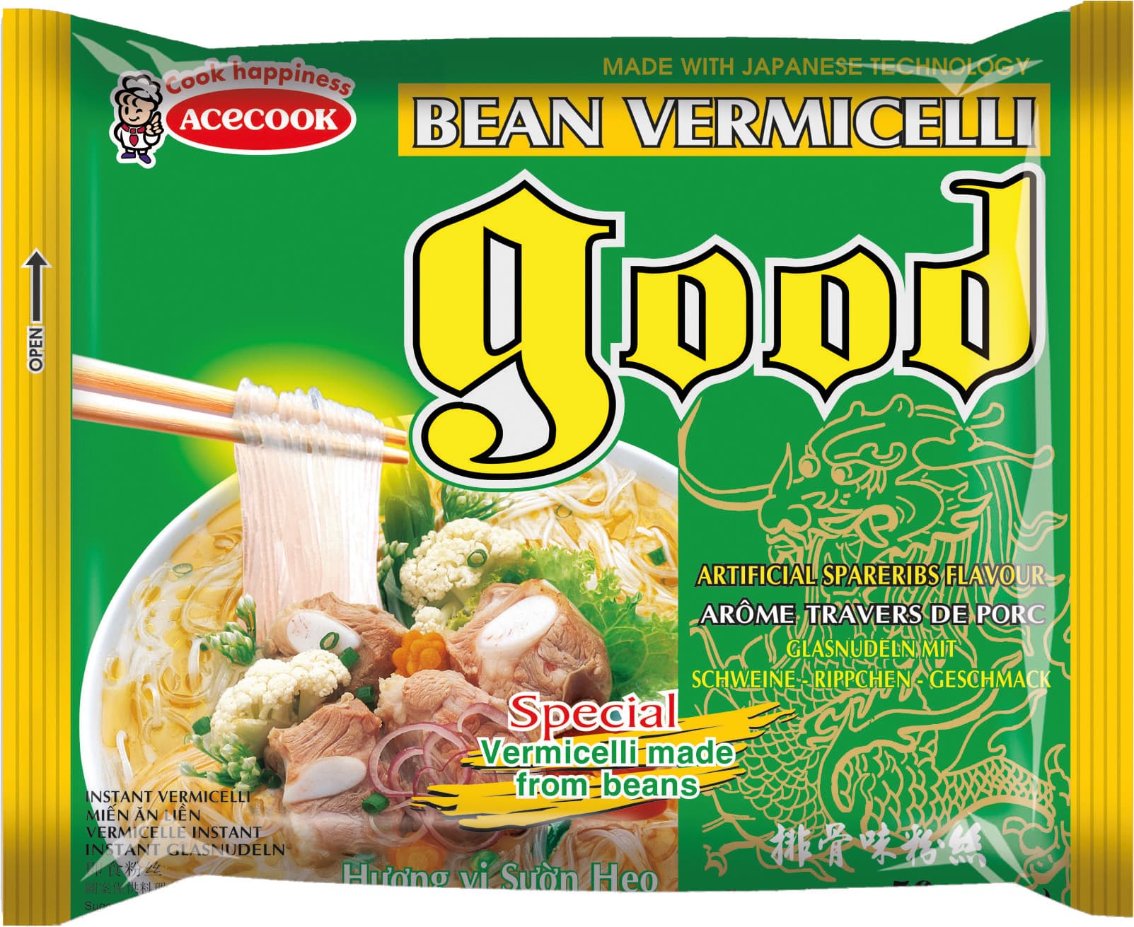ACECOOK Vermicelles instantanés de haricot mungo saveur travers de porc - 56 g