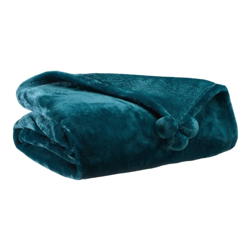 Vivaraise Plaid à pompons Tender Bleu paon 130 x 170