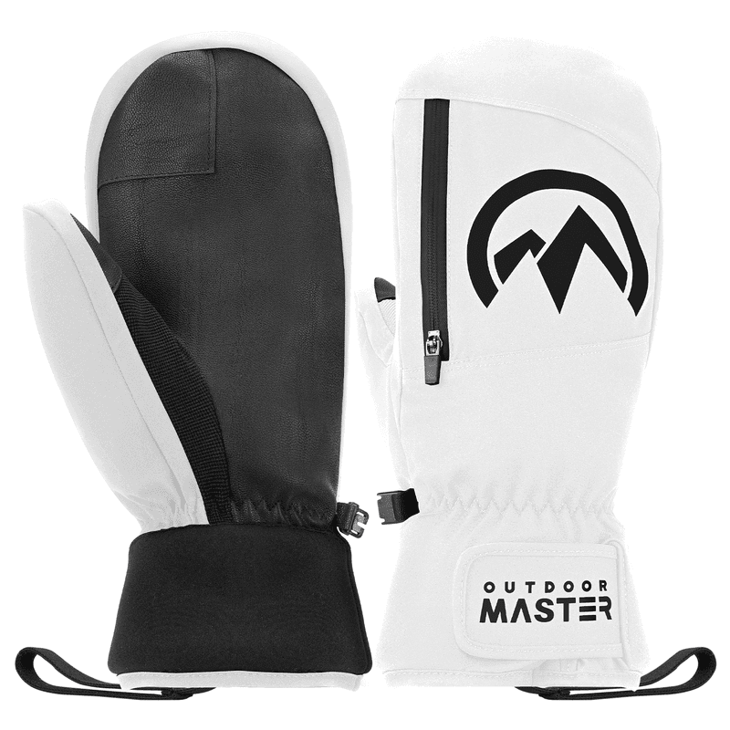 OutdoorMaster Moufles de ski adultes pour femmes et hommes, Gants de ski imperméables et coupe-vent, Gants de snowboard chauds d’hiver Blanc L