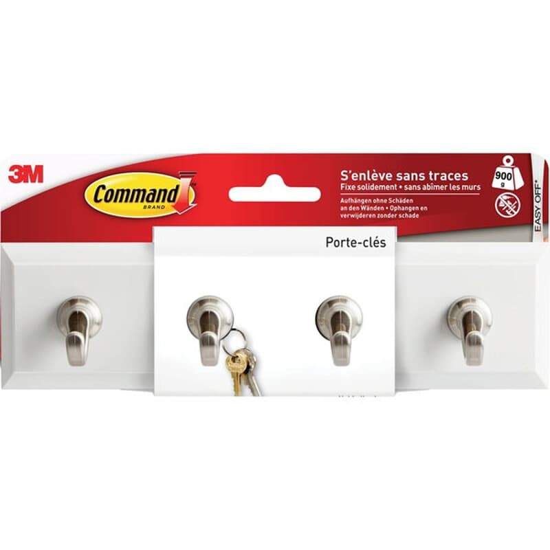 3M HOM-18QFGN Command™ porte-clés en bande 203 x 52 x 38 mm, blanc, métal, 1 pièce