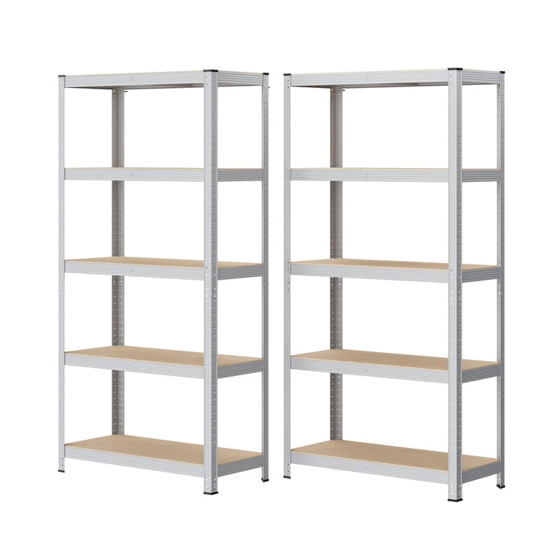 JOYFURNOS Étagères en Acier à 5 Niveaux Lot de 2, pour Rangement, pour Garage, Abri, Argent