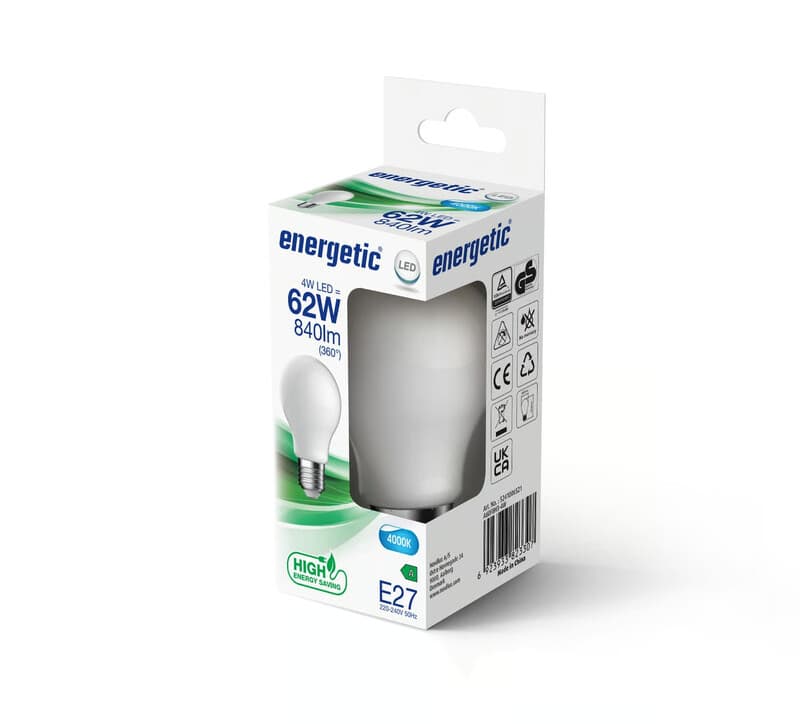 Ampoule Classe énergétique A - E27 standard A60, verre blanc - blanc froid 4000k 840l. - Energetic