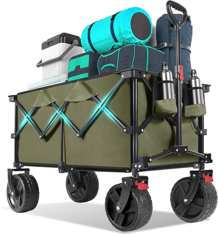 Sekey Chariot de festival pliable 200 L avec roues tout-terrain extra larges et frein, Kaki