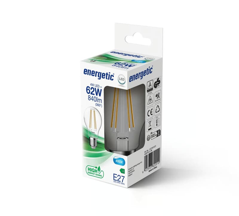 Ampoule Classe énergétique A - E27 standard A60, verre transparent - blanc froid 4000k 840l. - Energetic