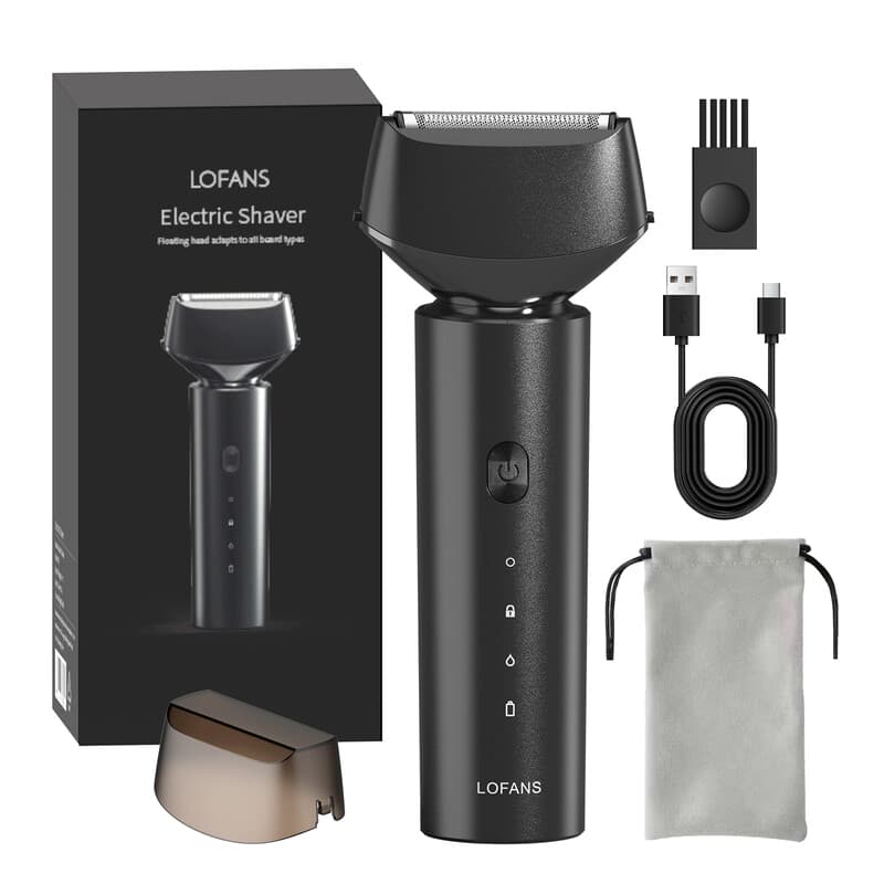 Rasoir électrique à grille pour homme avec tête à double lame flottante, rasoir électrique rechargeable usage sec et humide, rasoir sans fil