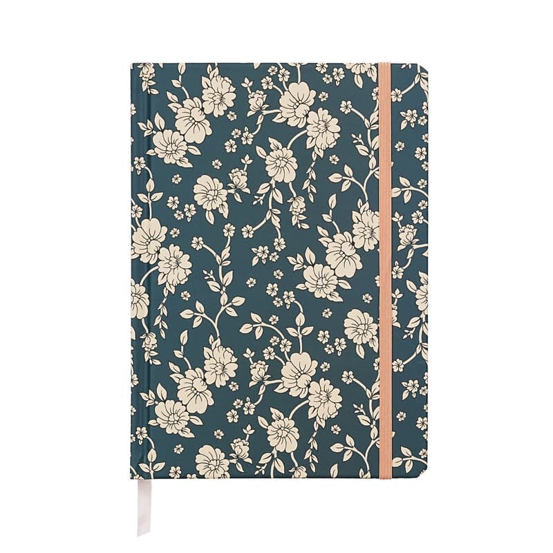 Jubiluu Carnet cartonné A5 avec marque-page, pages lignées, 100 g/m² - motif floral bleu marine