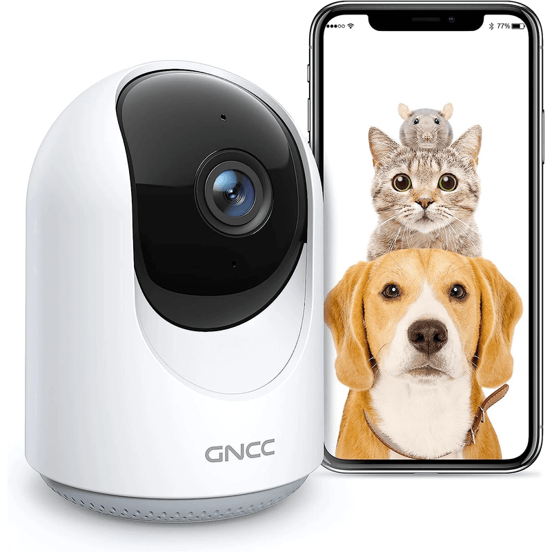 GNCC P1 Caméra de surveillance intérieure 1080P/Grand angle horizontal 360°/Vision nocturne/Détection de mouvement et de son/Commande à