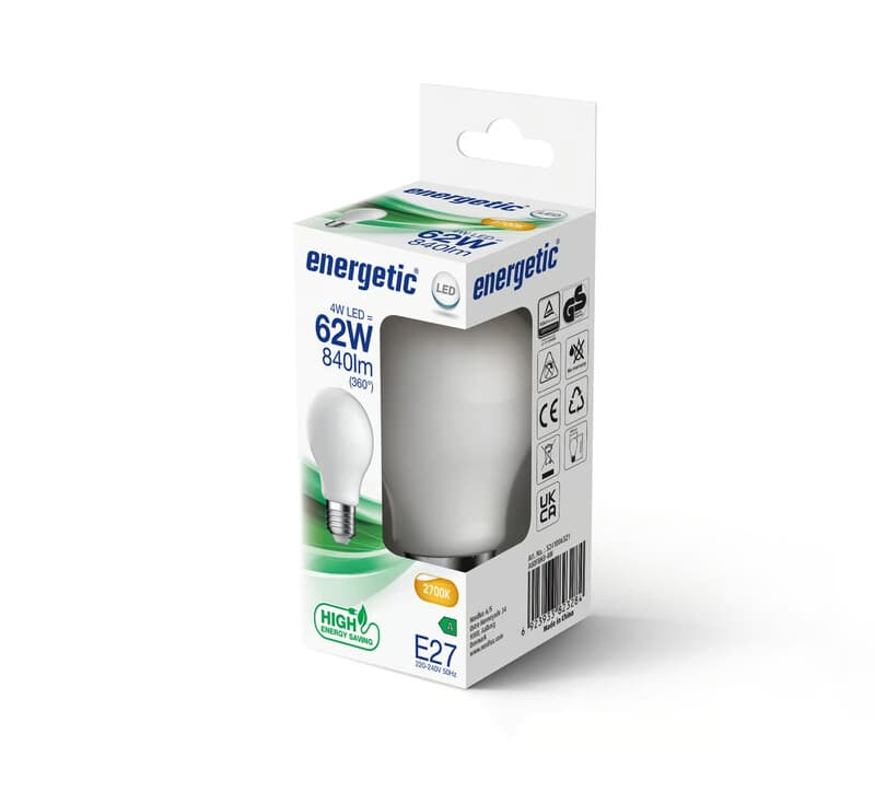 Ampoule Classe énergétique A - E27 standard A60, verre blanc - blanc chaud 2700k 840l. - Energetic