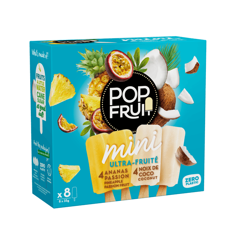 POP FRUIT Mini bâtonnets sorbet ananas passion / noix de coco - 280 g / 8 pièces