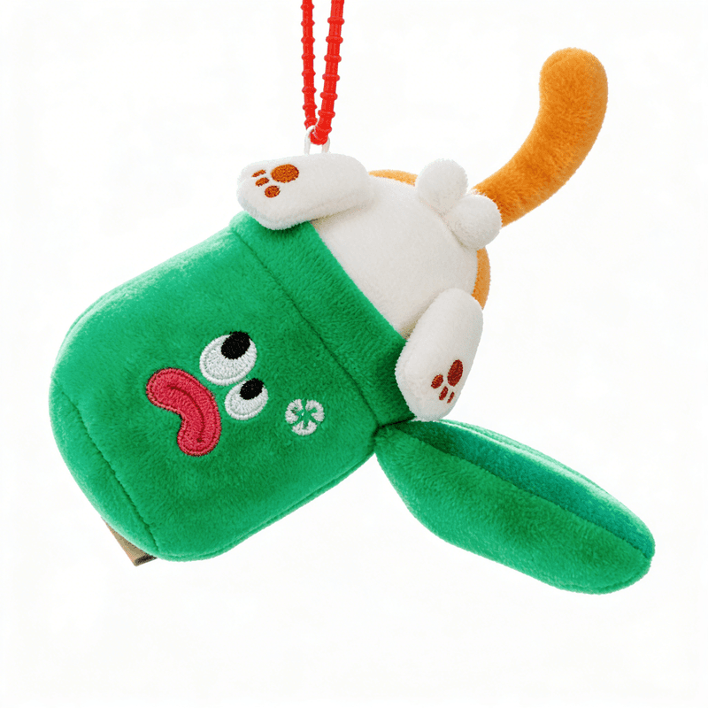 Porte-clés en peluche YS Le Chat dans la poubelle - Vert - 10 cm