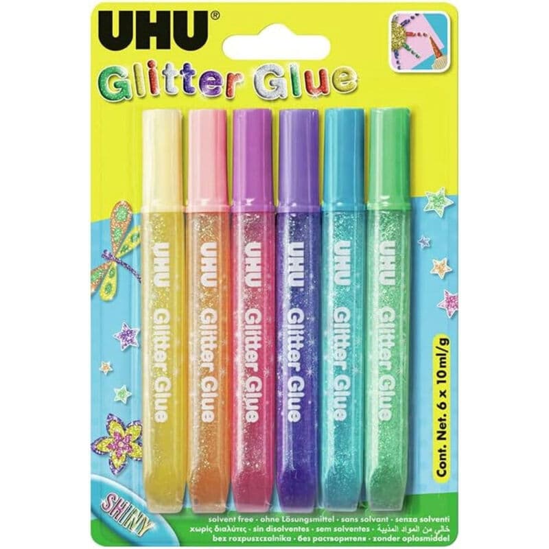 UHU GLITTER GLUE SHINY 6x10 ml