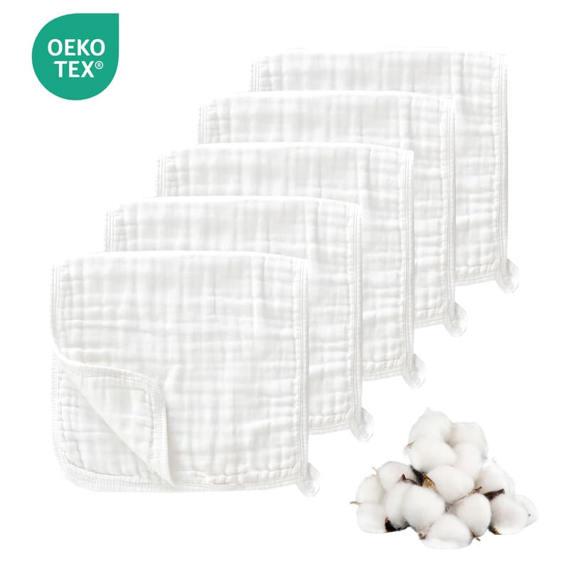 LeBonsoir Lot de 5 serviettes en mousseline 100 % coton 6 épaisseurs blanc - 30 x 50 cm