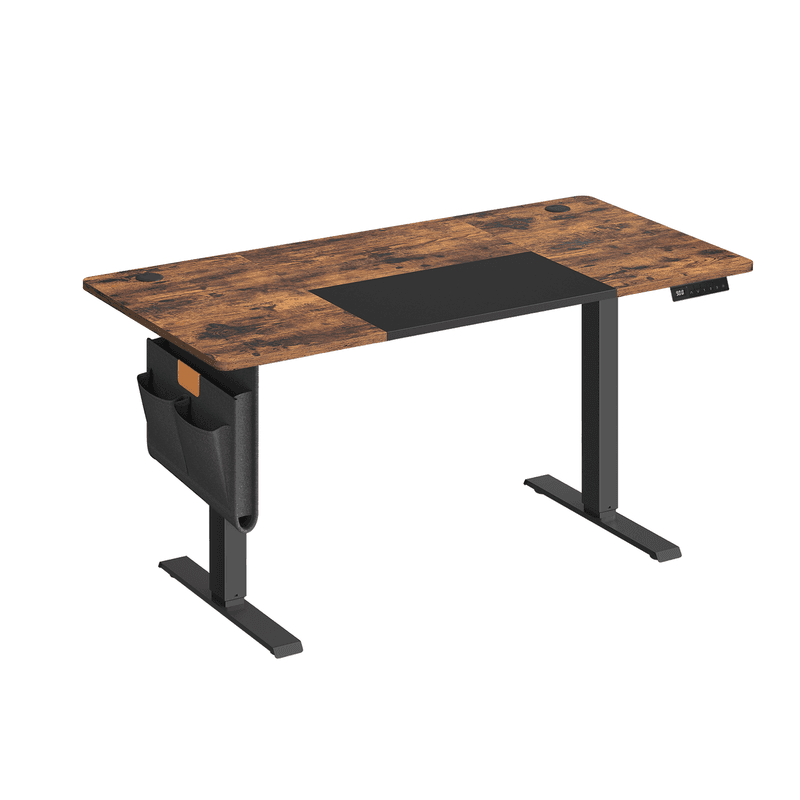 Ochama Bureau électrique avec 4 préréglages mémoire, 140 x 60 cm, réglage de hauteur continu, port USB-C, marron vintage et noir encre