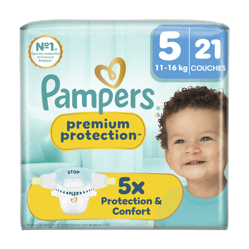Pampers Premium Protection, Taille 5, 21 Couches, 11-16kg, Notre N°1 Pour La Protection De La Peau Et Contre Les Fuites
