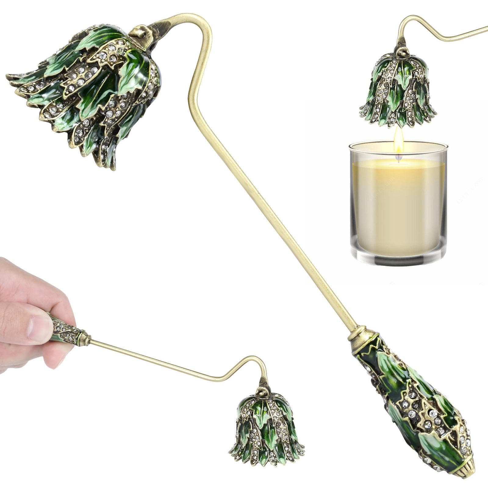 Éteignoir de bougie Sûr Éteignoir de bougie avec long manche Élégant Éteignoir décoratif Stopper de bougie en métal Blanc/Vert