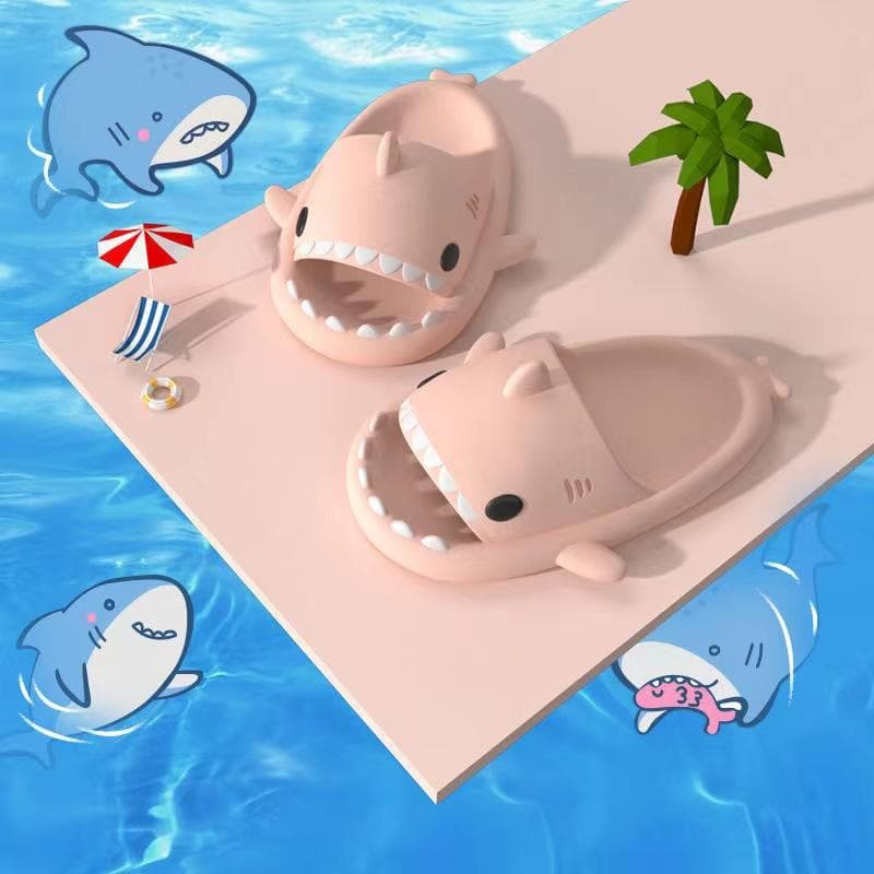 Pantoufles mignonnes de requin de dessin animé pour garçons et filles, toboggans antidérapants à bout ouvert pour douches et plage cm jaune