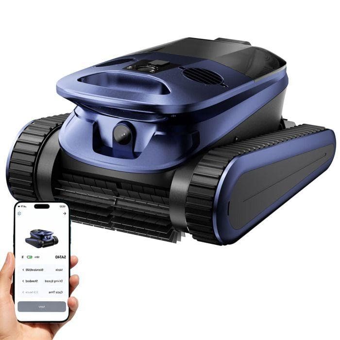 Robot Piscine sans Fil, Nettoie Sol, Parois et Ligne d'Eau, Autonomie 240Min&300m², Forte Puissance d'Aspiration, Contrôle Via App bleu