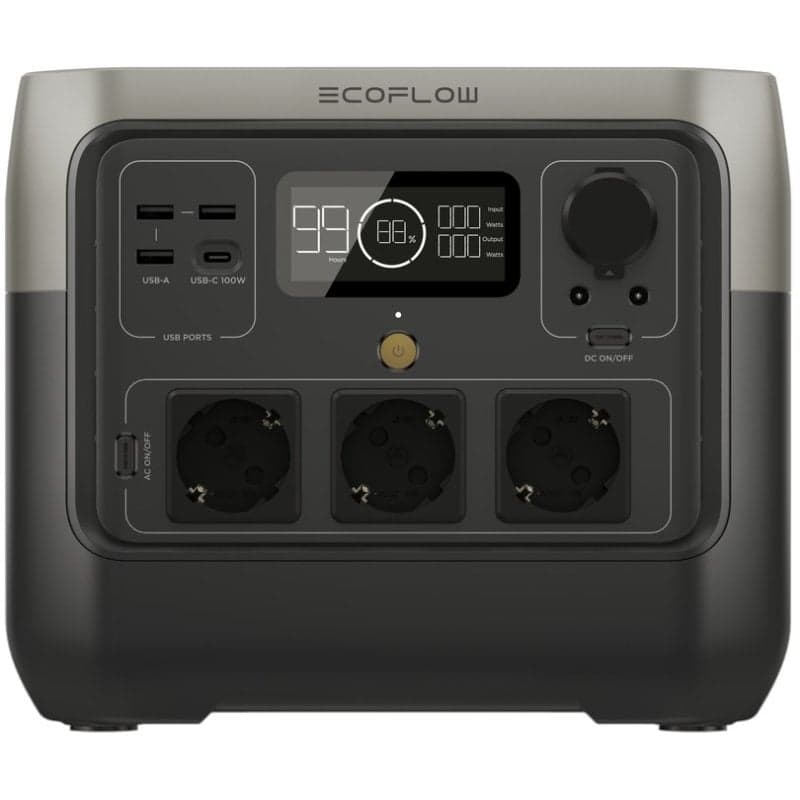 Station d'énergie EcoFlow River 2 Pro 768Wh 3 ports AC, 3 USB-A, 1 USB-C Batterie LiFePO4 Écran LCD Charge solaire App Bluetooth WiFi