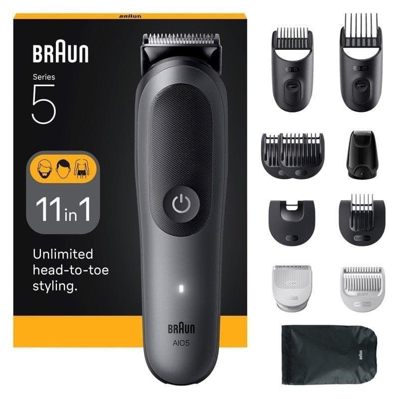 Tondeuse Multifonction Braun AIO5560 Sans Fil 14 Longueurs 120min 11 Accessoires Charge Rapide