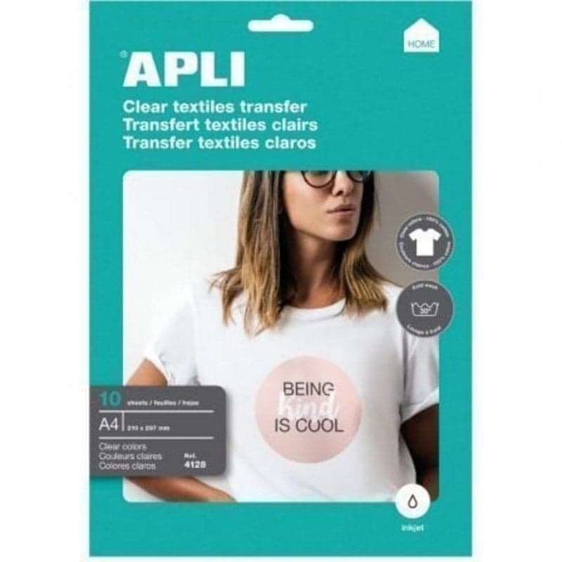 Papier de Transfert APLI 4128 A4 10 Feuilles pour Imprimantes Inkjet