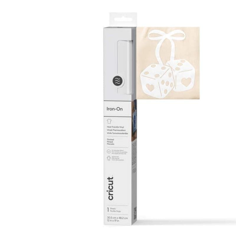 Vinyle de transfert thermique Cricut Flocked Iron-On blanc mat lavable 305 mm x 483 mm