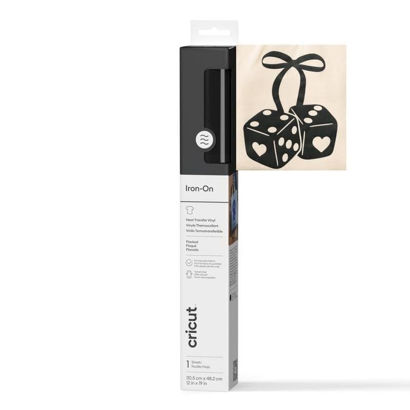 Vinyle de transfert thermique Cricut Flocked Iron-On noir brillant lavable 305 x 483 mm