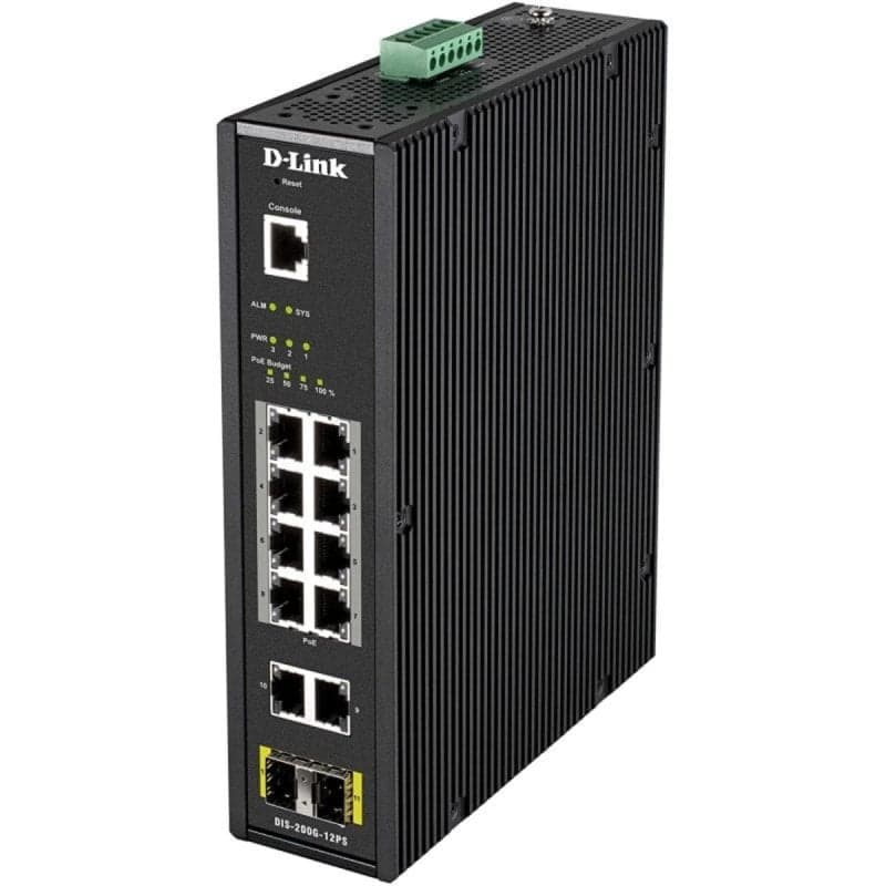 Switch D-Link DIS-200G-12PS 10 Gigabit 2 SFP 8 PoE+ Gestionnaire L2 industriel