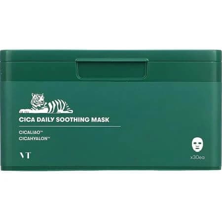 Masques faciaux Cica Daily Soothing, 30 pièces, VT Cosmetics
