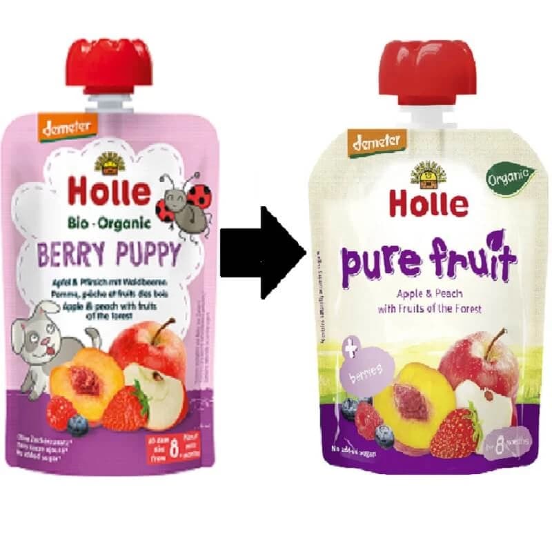 Eco purée de pommes, pêches et baies, +8 mois, 90 gr, Holle Baby Food