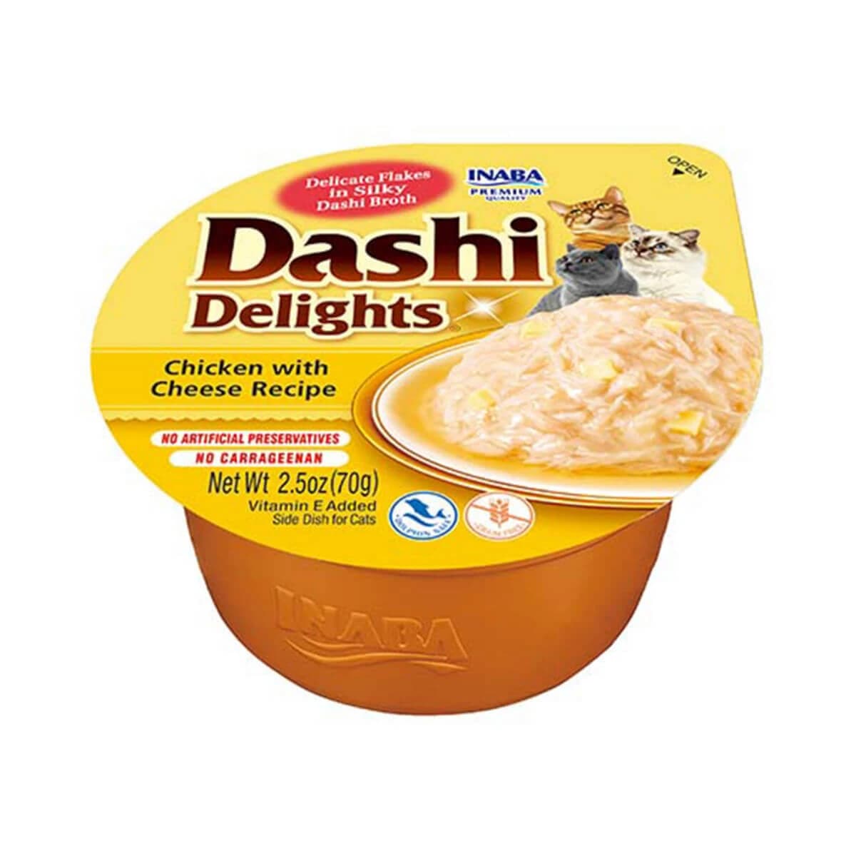 INABA Ciao Dashi, Poulet et Fromage, gamelle de croquettes pour chat sans céréales, (en sauce), 70g