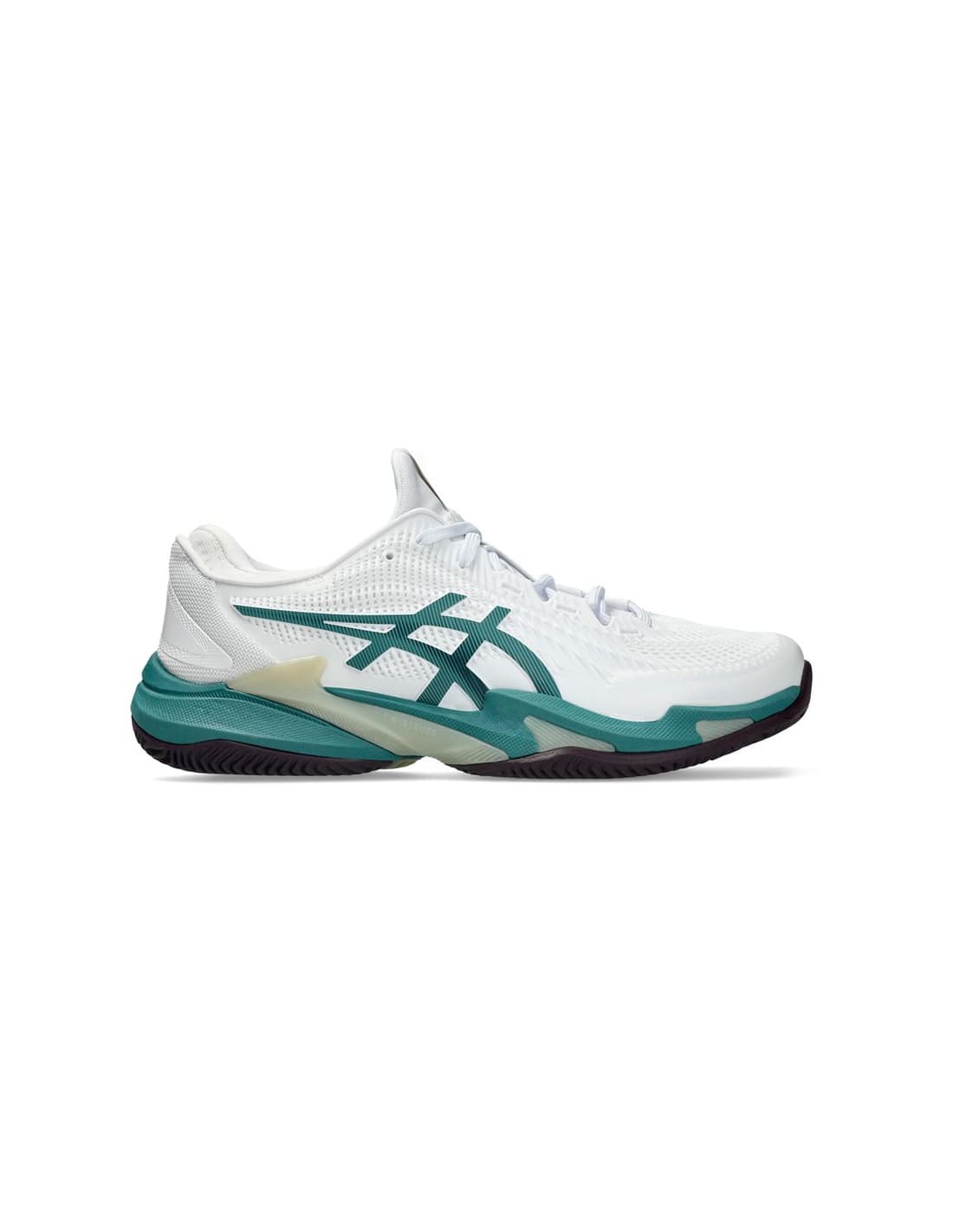 Chaussures Tennis Asics Court FF 3 Homme couleur terre battue, blanc/bleu sarcelle brumeux