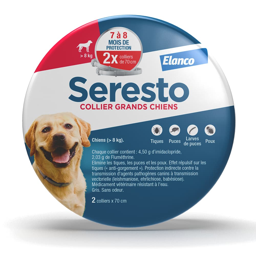 2x Seresto® Grand chien >8 kg 70cm - 2 Colliers antiparasitaires pour tiques, puces et poux