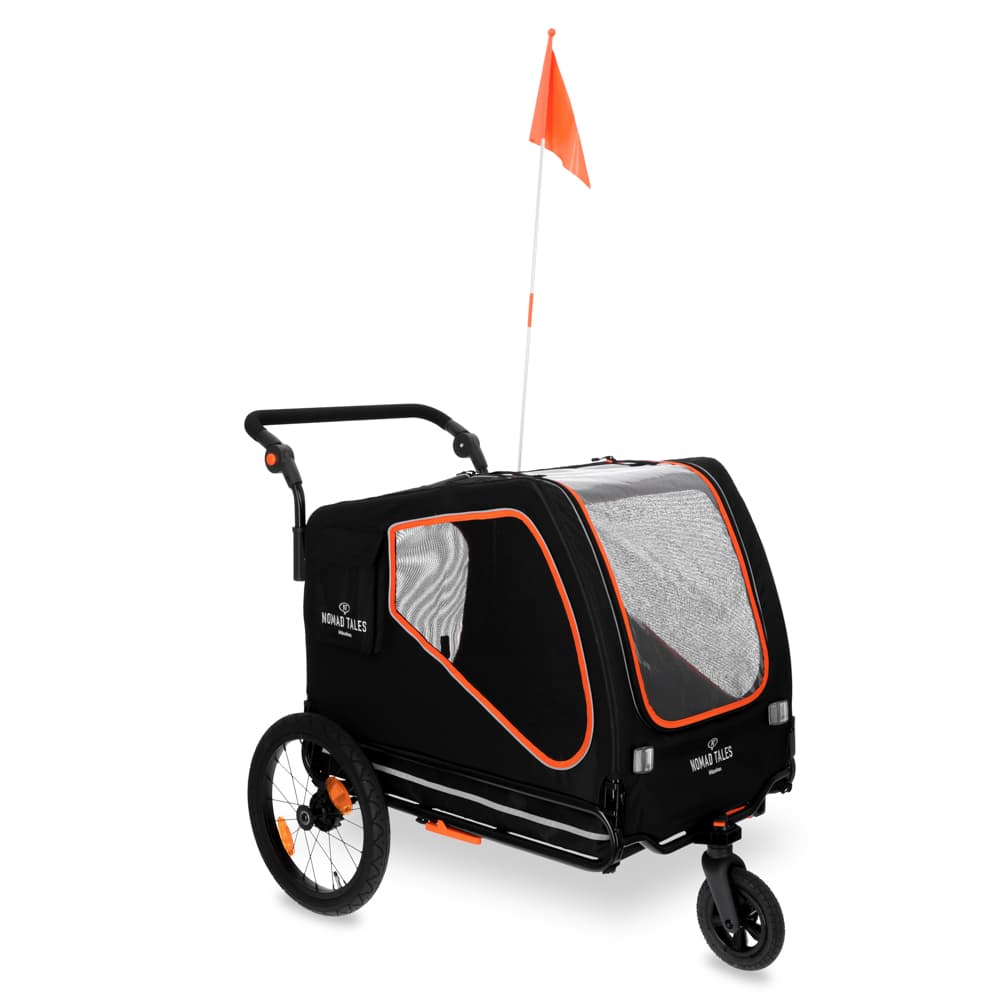 Nomad Tales Spirit Remorque à vélo, ébène / mandarine pour chien - L 145 x l 72 x H 102 cm, jusqu'à 45 kg