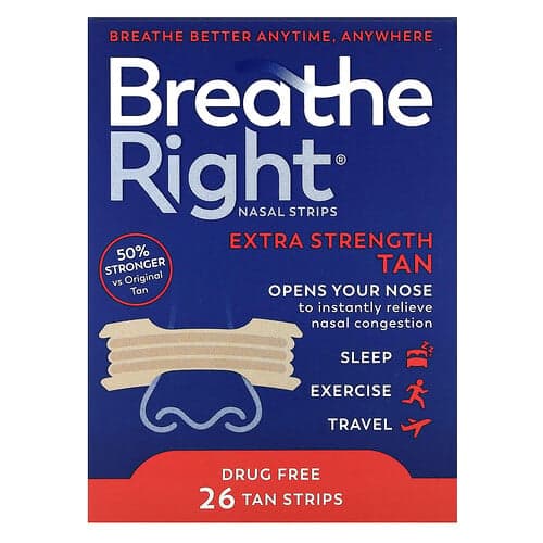 Breathe Right, Bandes nasales, Peau bronzée, 26 bandes